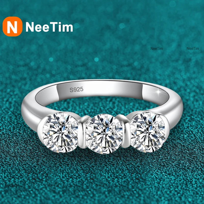 NeeTim All 0.5ct D VVS1 Moissanite Ring for Women Sparkling Wedding Eternity Bands Sterling Silver 925 Rings Fine Jewelry GRA