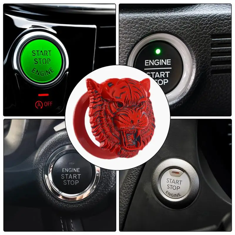 Car Start Button Cover Adhesive Cool Protective Tiger Head Vehicle Push Button Start Ring For Truck RV SUV Drivers Men Women