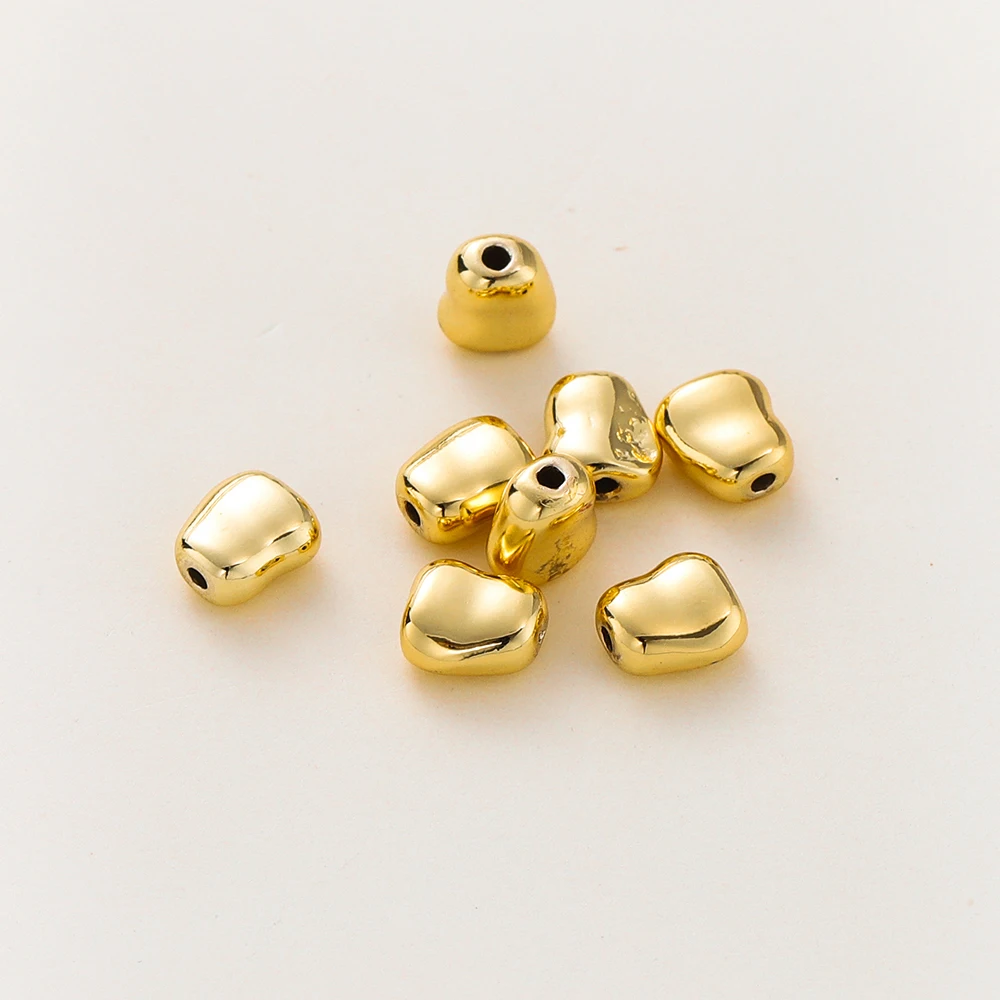 10Pcs 14K/18K Gold Color Plated Brass Irregular Oval Beads Spacer Bead for DIY Bracelet Necklace Jewelry Making Accessories