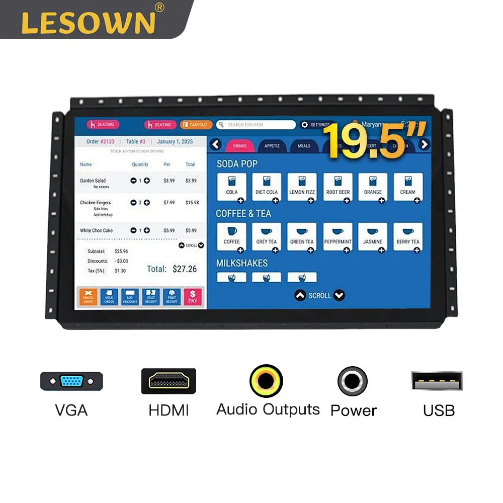 

LESOWN 19.5in Touchscreen Embedded Display 1600x900 LCD Touch Monitor Panel Mount with VGA/HDMI/Audio/USB(touch) for PC TV CCTV