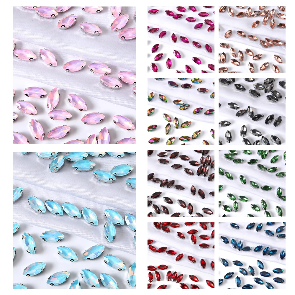 Yongning 20PCS 7mm*15mm horse's eye hand-stitched non-heat-repaired glass art rhinestone crystal glitter  3D decorative craft