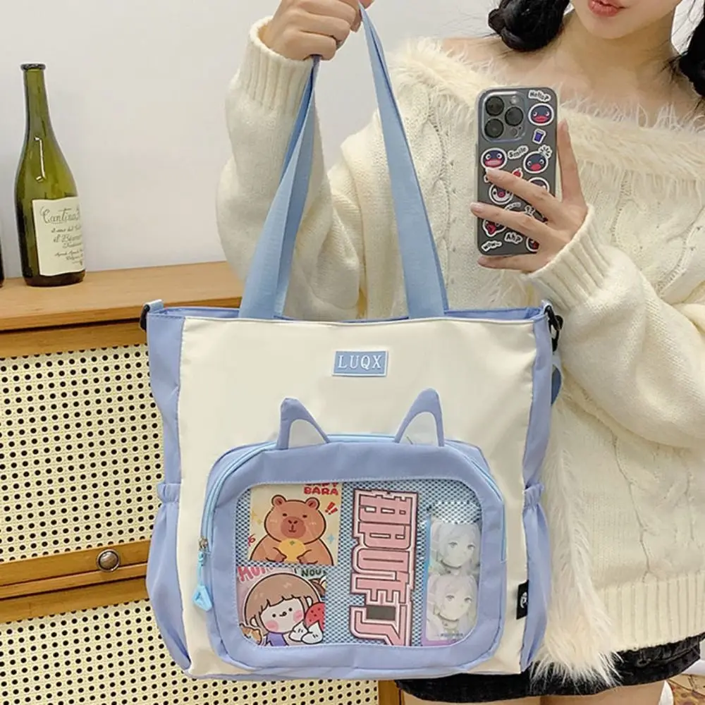 

Cat Ear Transparent Itabag Nylon Zipper Transparent Crossbody Bag Large Capacity Idol Merchandise Storage Shoulder Bag Men