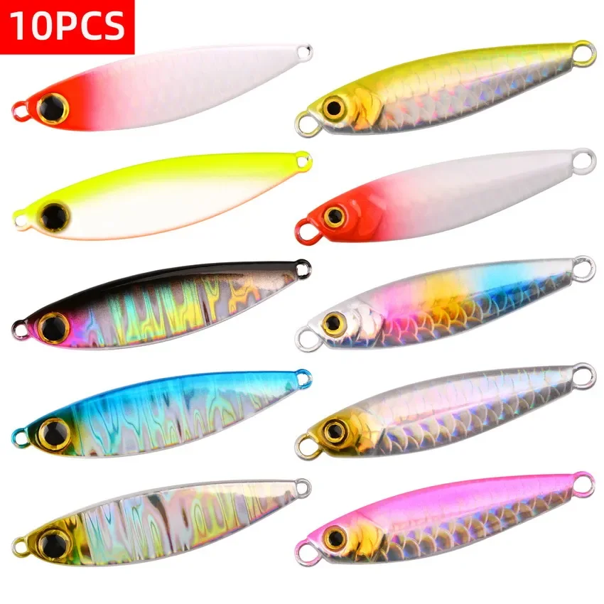 10PCS Micro Jig Shore Casting Jigging Spoon 10G 15G Slow Drop Micro Cast Metal Jig Saltwater Fishing Lure