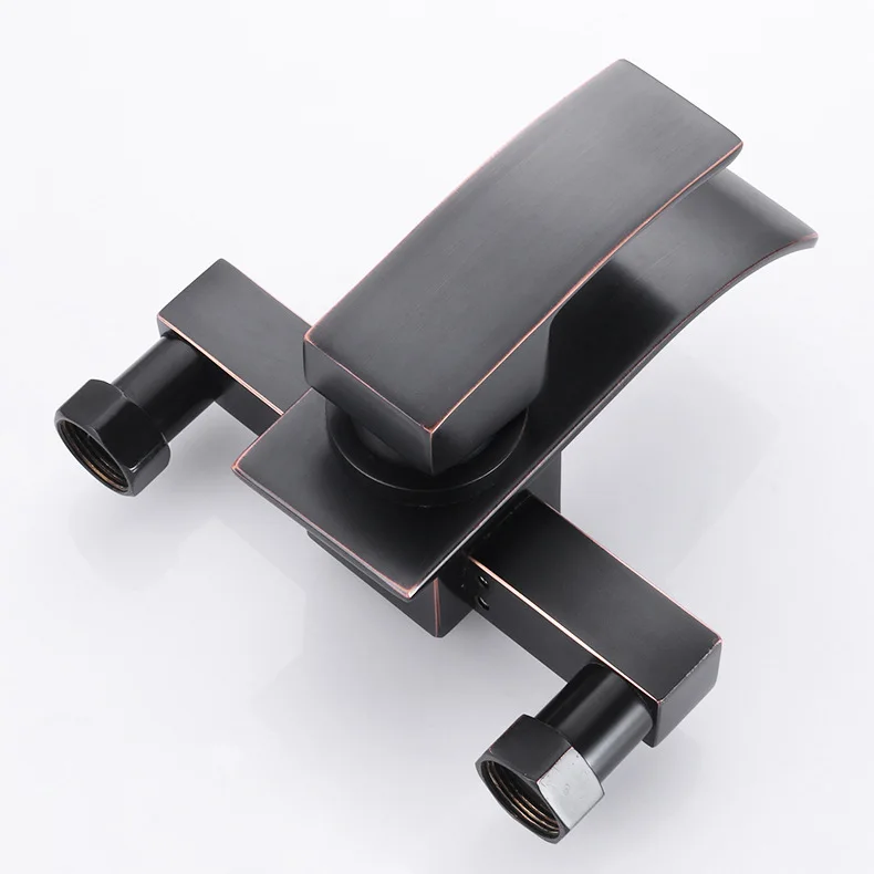 

Black bronze square double waterfall bath faucet, wall type double hole mixed shower faucet