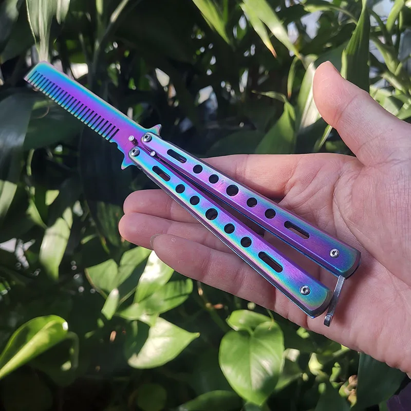 Beginner Butterfly Knife Seven-Hole Butterfly Practice Knife Training Knife All-Steel Butterfly Comb Blade Tool For Outdoor Game