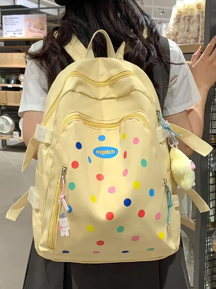 New Large Capacity Student Backpack Waterproof Colorful Dots School Backpack Breathable Book Bag Students