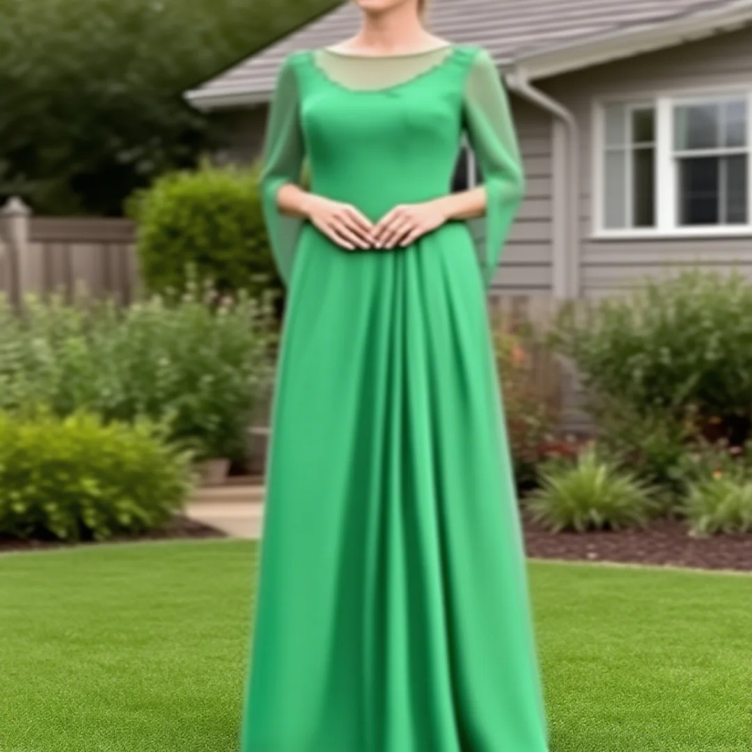 

Customized long-sleeved chiffon appliqued wedding dress for bride and mother of the bride for a formal wedding party event