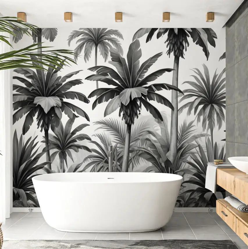Customized photo wallpaper Green black and white Tropical Palm forest Mural living room TV sofa background wall 3d wallpaper