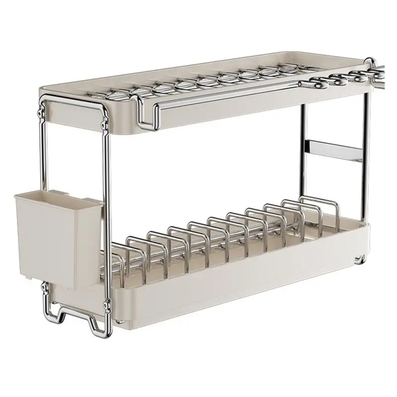 

A56P-Stainless Steel Dish Rack, Countertop Kitchen Storage Organizer For Tableware, Drain Basket-Space Saving Sink Accessory