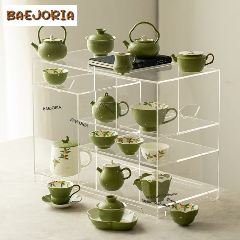Citrus Green Hand-painted Osmanthus Travel Tea Set Kit Handmade 1 Bowl 2 Cups Tea Maker Organizer Portable Camping Handbag Cafes