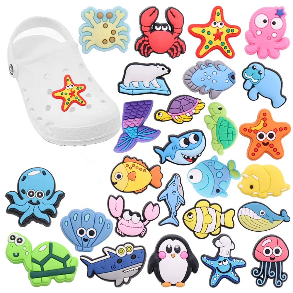 Hot Sales 1Pcs PVC Fish Crab Starfish Penguin Shark Shoe Buckle Charms for Decorations Fit Bracelet Holiday Present