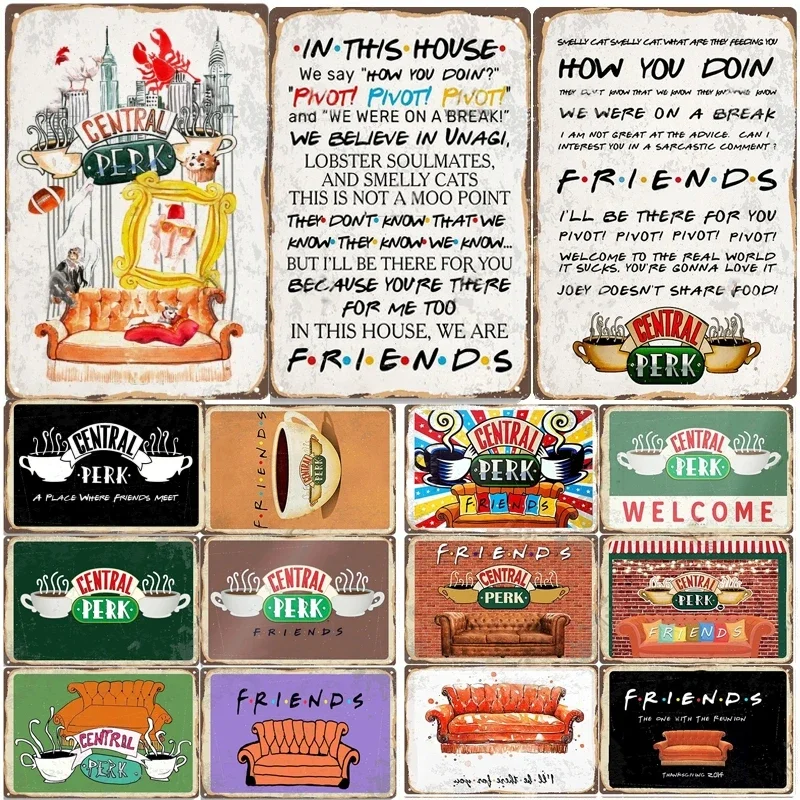 Vintage Central Perk Friends Coffee Tin Sign Metal Posters Sign Living Room Decorative Plaque Retro Plate Cafe Kitchen