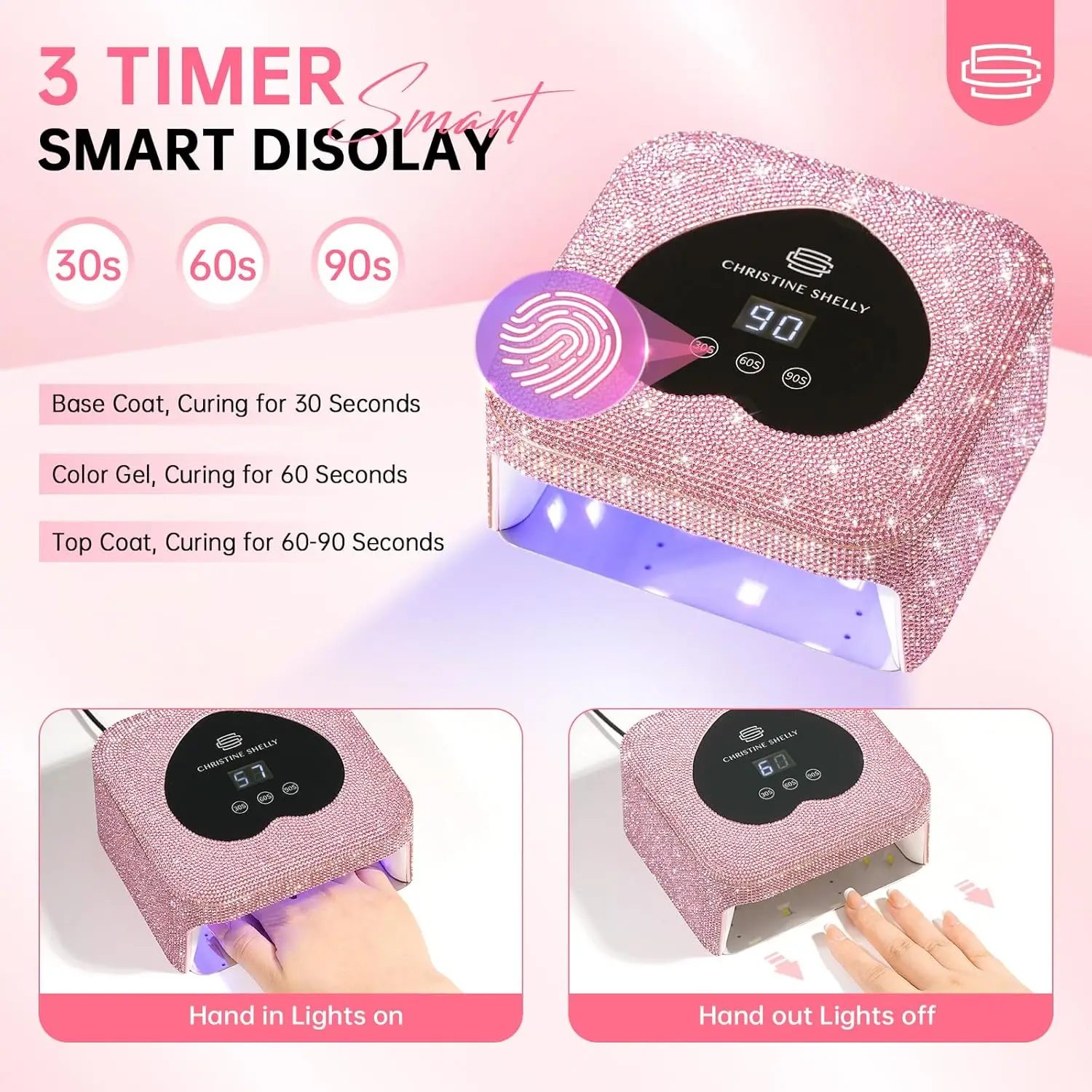 مصباح أظافر بالأشعة فوق البنفسجية بقدرة 48 وات، مجفف أظافر ماسي صغير مع تحكم باللمس و3 إعدادات للمؤقت #4