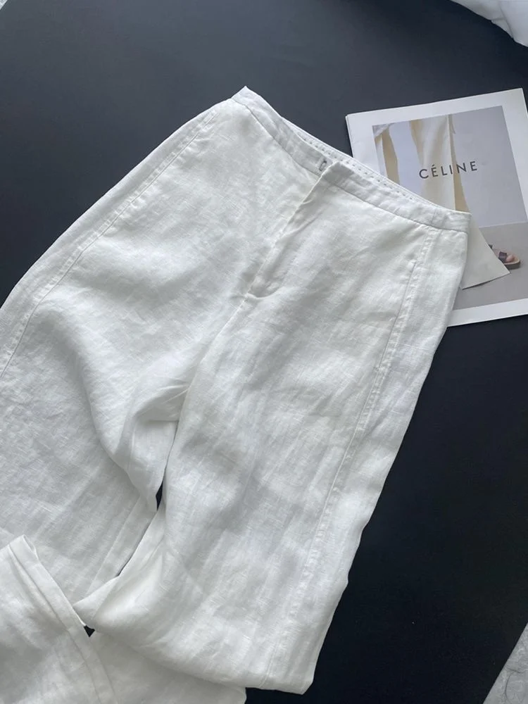 High Waist Straight Leg Cotton Linen Wide Leg Pants Women's Summer 2026 Elegant Simple Commute Trousers Drapey Comfortable