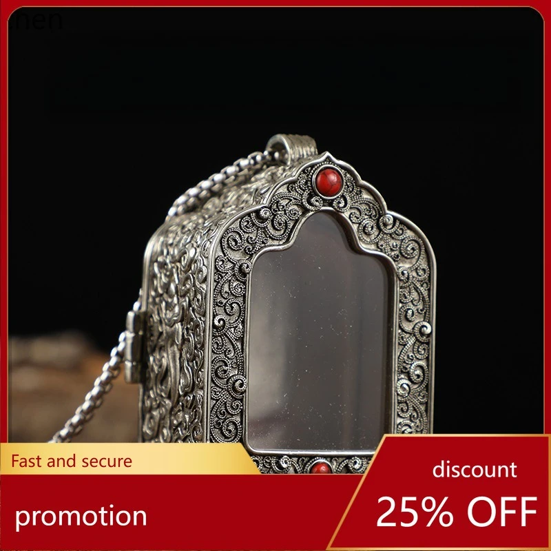 

Cz pure copper gawu box hollow can be opened to hold small buddha statues and hidden things pendant tibetan silver buddha niche