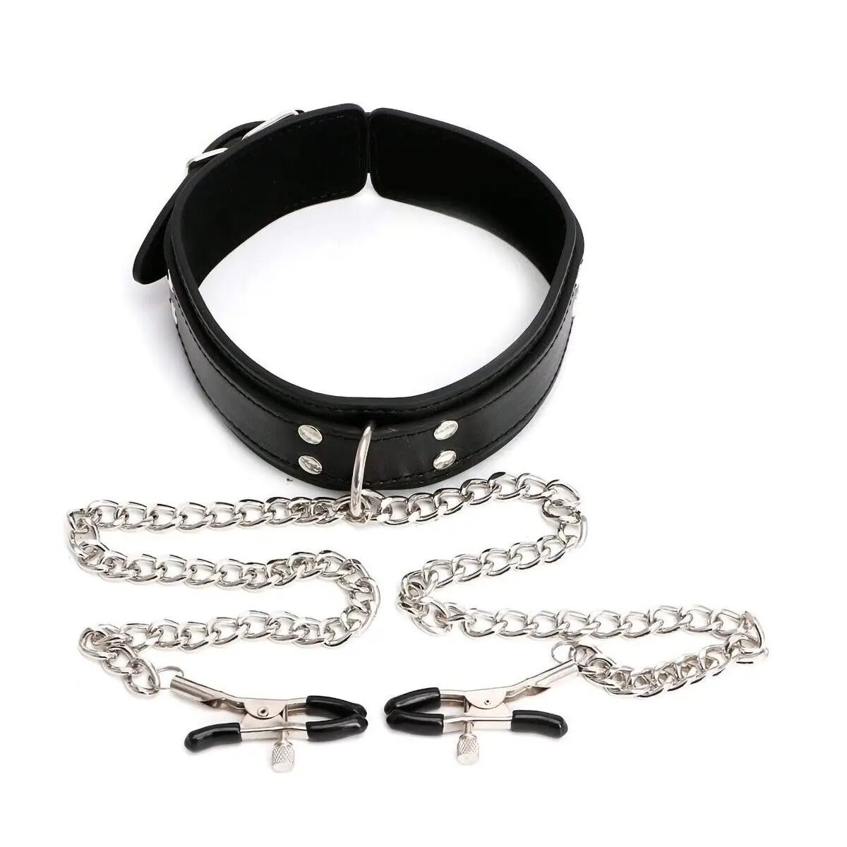 

Fantasy SM Bondage Nipple Clamps with Metal Chain and Collar BDSM Gear Sex Toys