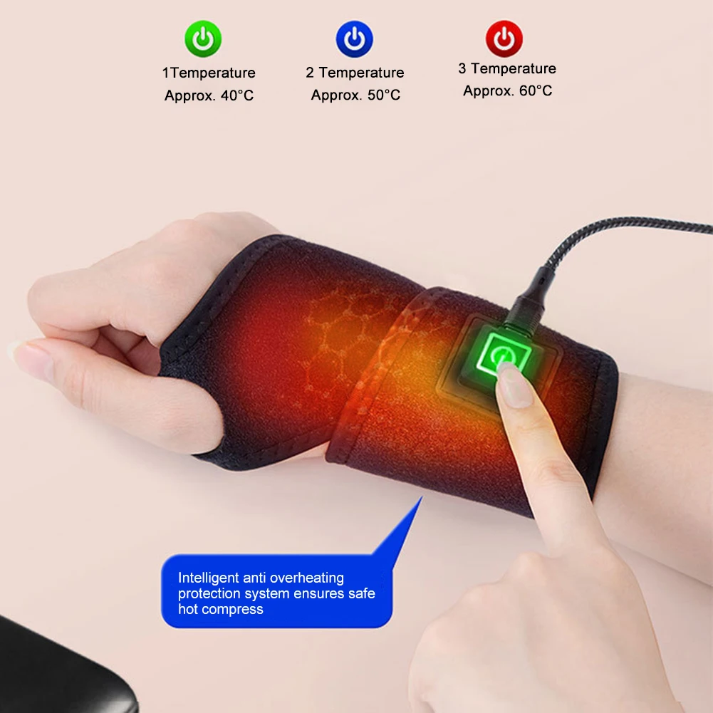 Electric Wrist Heating Pad Pain Relief Wrist Warmer Support Wristband 3 Level Temperature for Injury Rheumatism Tendonitis