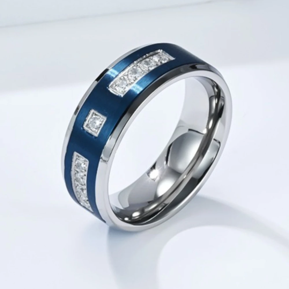 Two Tone Crystals Rings Stainless Steel Men Light Luxury Personalized High-level Versatile Ring Fashion Boutique Jewelry Gift