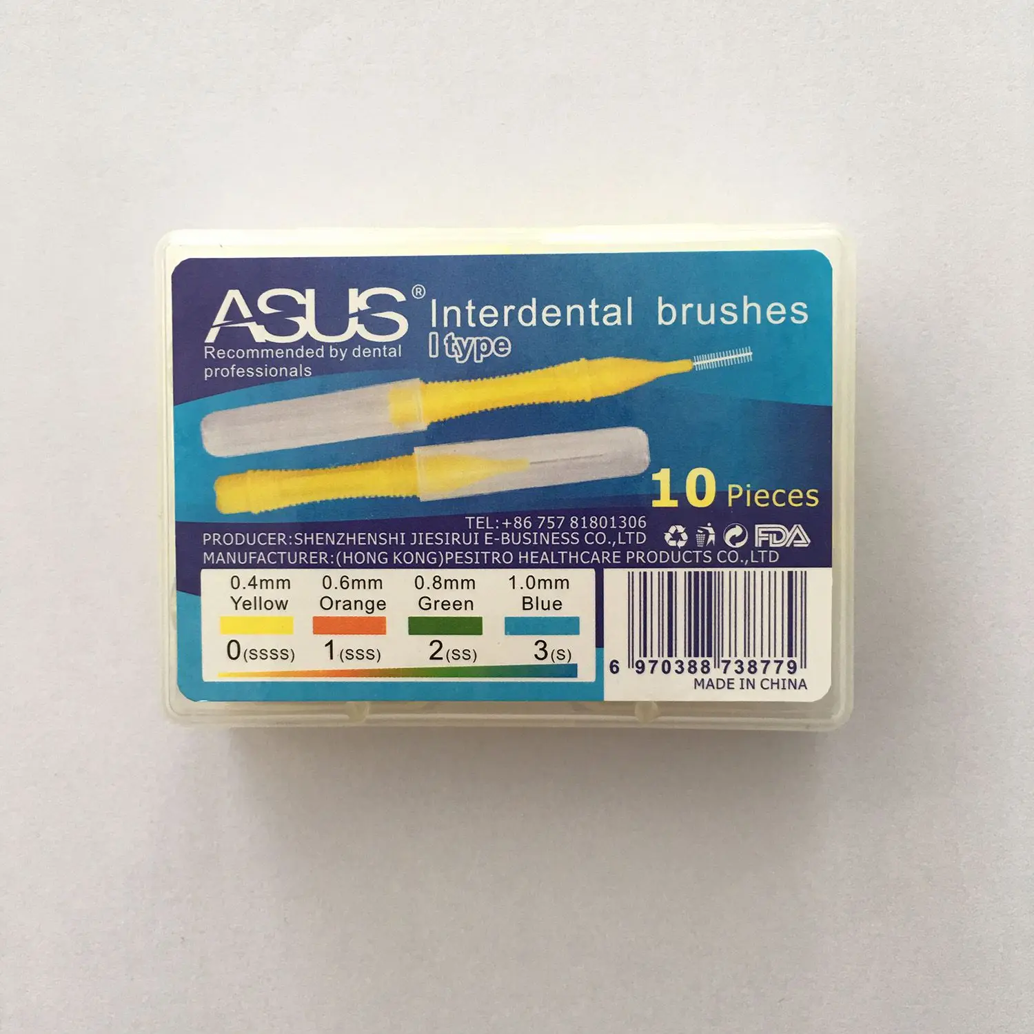 ASUS-cepillo interdental recto de 0,4 MM, 10 unids/lote/caja