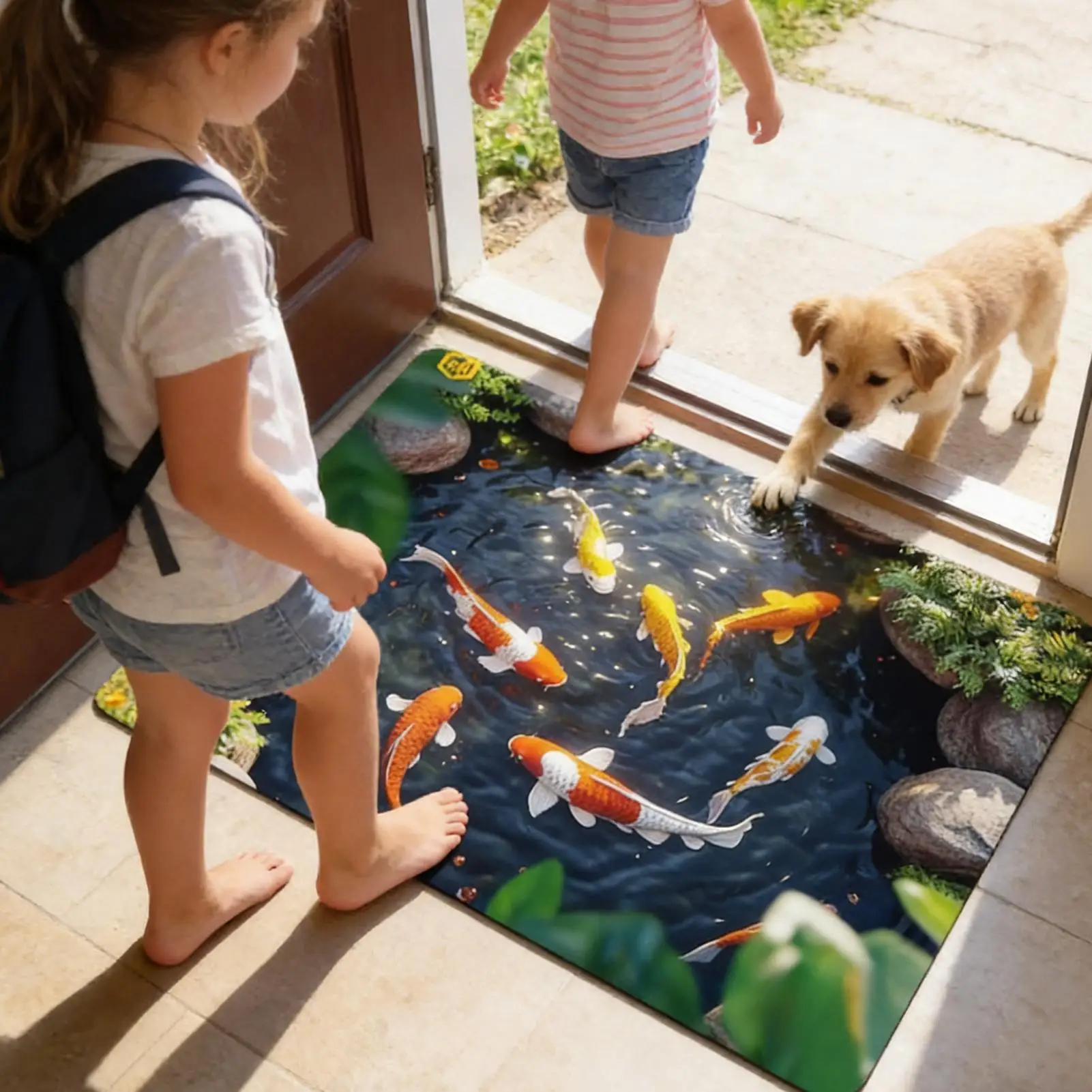 3D Rug Optical Illusion Fishpond Non Slip Floor Mat for Living Room Bedroom Photo Booth Party Home Decor New Year Birthday Gifts