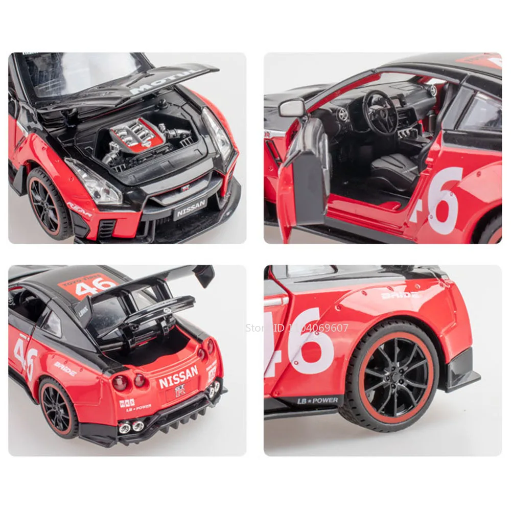Maßstab 1:22 GTR Modifiziertes Auto Legierung Modell Spielzeug Diecast Sound Licht Zurückziehen Türen Geöffnet Fahrzeug Sammlung für Jungen Geburtstag Geschenk