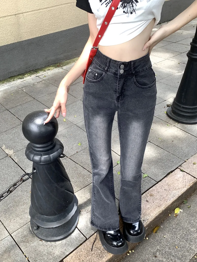 

High Waist Flared Wide Leg Jeans Women's Spring New Retro Hong Kong Style Versatile Slimming Straight Cut Denim Pants