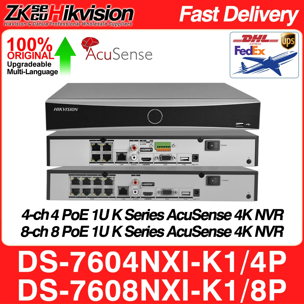 Hikvision Network Video Recorder DS-7604NXI-K1/4P DS-7608NXI-K1/8P 4K 4/8CH 4/8 POE Acusense 1SATA NVR 8MP H.265+ Surveillance