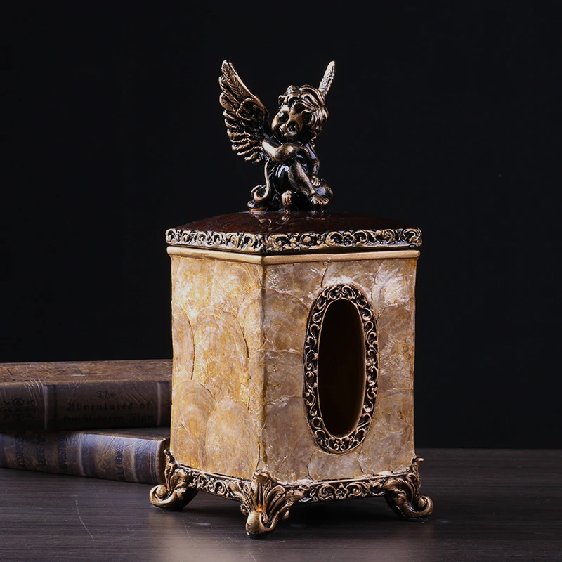 Shell Tissue Box Creative Living Room Coffee Table Tissue Boxes Dining Table Napkin Storage Desktop Angel Figurine Decoration