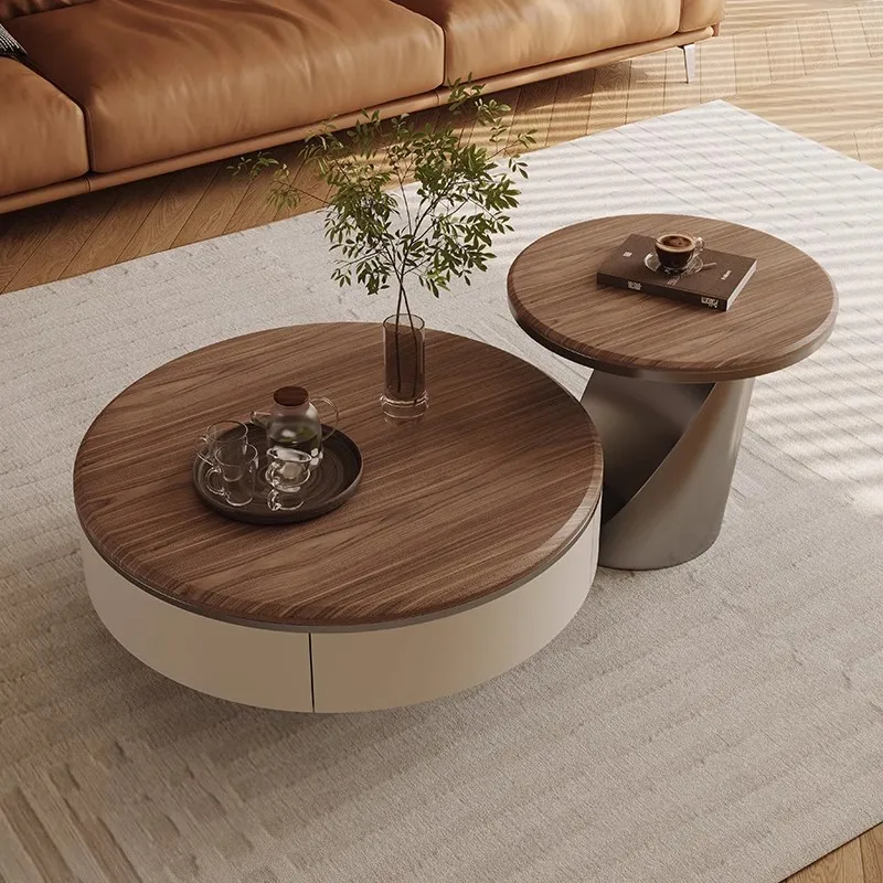 

Light luxury simple modern customer coffee table size round living room combination medium ancient walnut surface coffee table