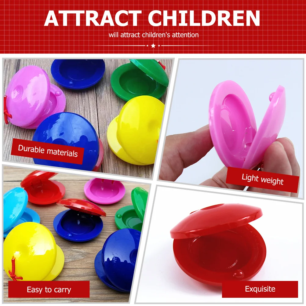 Castañuela de educación Musical para niños, instrumento de plástico duradero, colores brillantes, seguro para niños pequeños, juguete de castañuela, 10 Uds.