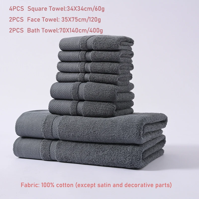 8 PCS BATH TOWEL SET COTTON MEN'S FACE TOWEL HAND TOWEL LADIES LUXURY TOWEL SET HOTEL SAUNA GIFTS WHOLESALE 34X34 70X140 35X75