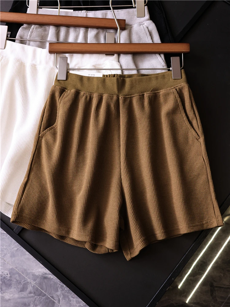 Loose Straight Leg Casual Pants Women's Pure Color Belted Elastic Waist Summer New Style Versatile Shorts X714 Cotton Material