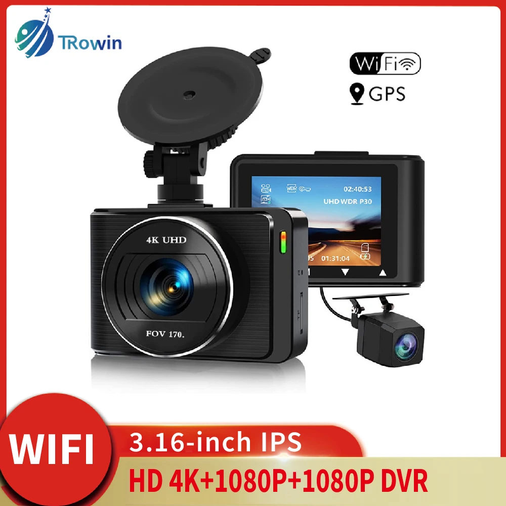 Dual lens Dash Cam GPS Car DVR Ftont Rear 4K+1080P Mobile WiFi app WDR Video Recorder Night vision Car accessories