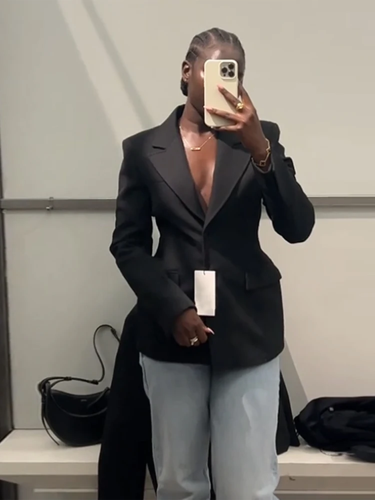 Średniej długości garnitur z dekoltem w szpic Płaszcz Kurtka w talii Slim Fit Długi płaszcz z klapami Moda Odzież damska Wiosna Jesień Nowy