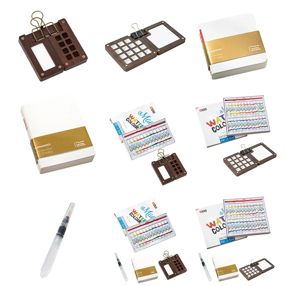 مجموعة لوحة ألوان مائية صغيرة محمولة، كتاب رسم بالألوان المائية مع مشابك مجلدة، مجموعة ألوان مائية محمولة للسفر لرسم السفر