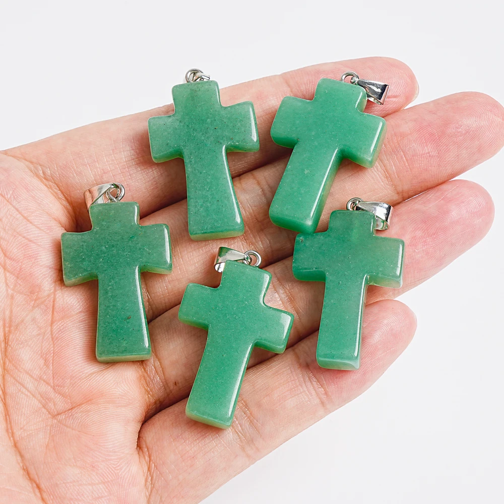 32X22X7MM Grüner Aventurin Kreuz Anhänger Naturstein für Frauen Männer Heilkristall Schmuck Geschenk zum Schutz & Glück
