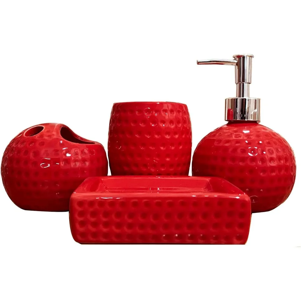 

Набор аксессуаров для ванной комнаты, набор из 4 красных керамических аксессуаров для ванной комнаты в комплекте с держателем для зубных щеток, стакан, дозатор лосьона, мыло