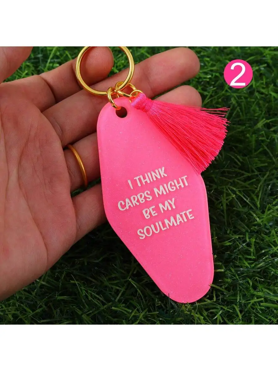 Hot Pink Motel Keychain With Tassel And Quote Car Bag Charm Accessories
