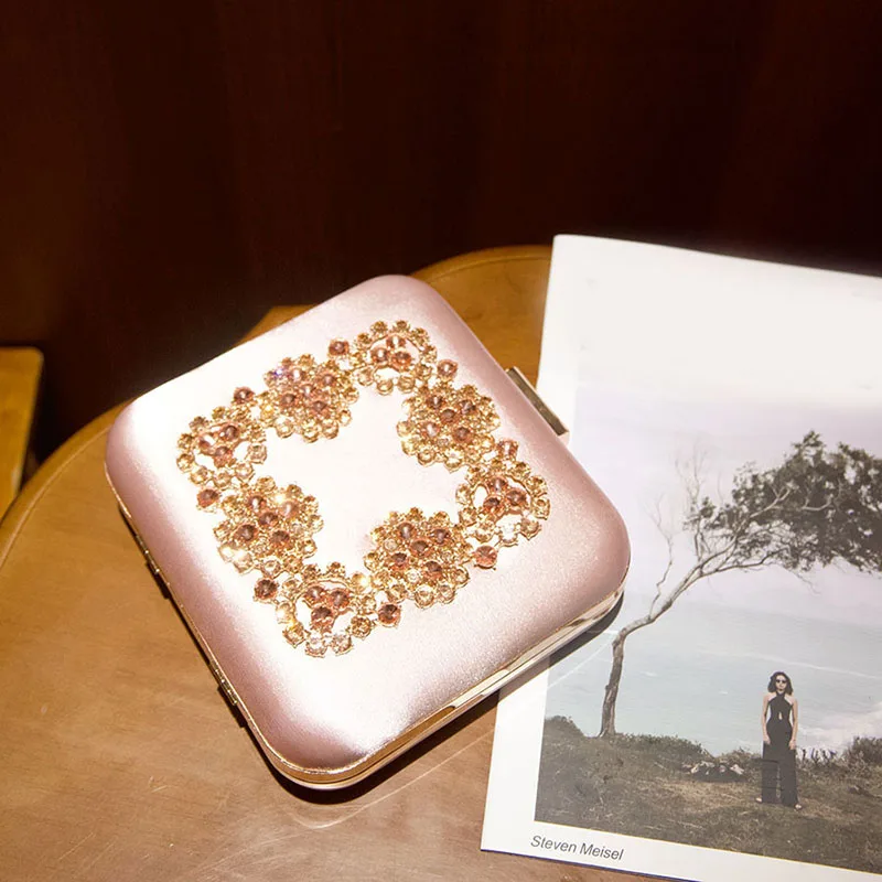 Fairy Diamond Embedded Flower Box Silk Elegant Lady Dinner Party Small Square Handbag Shoulder Crossbody Bag