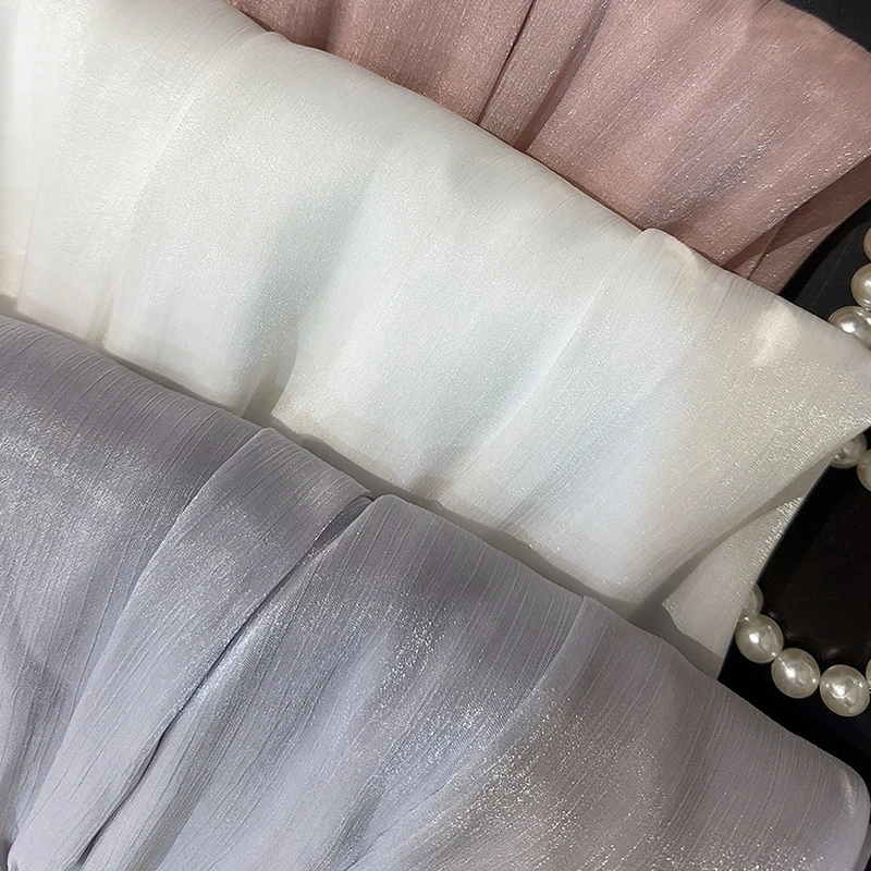 New Style Elegant Flowing Chiffon Umbrella Skirt Retro Summer High-End Streamer Feel Glitter High Waist A- Line Skirts