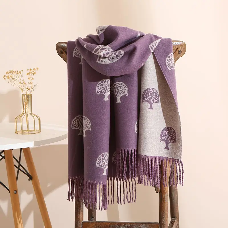 

Winter Cashmere Like Scarf for Women Lucky Tree Pattern Thick Warm Long Neck Warmer Shawl Two Way Free Shipping