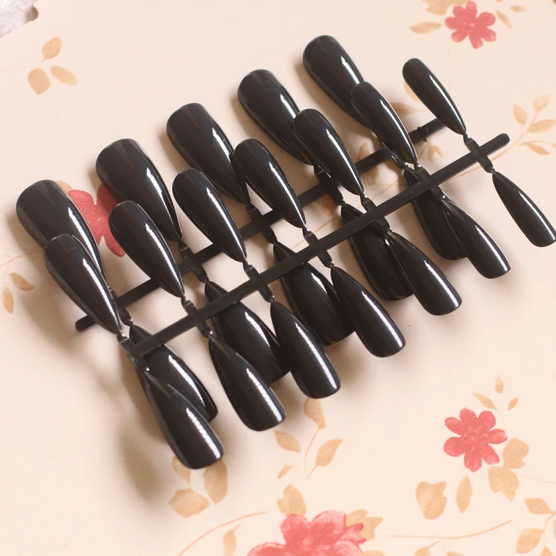 24pcs Fashion luxury black Press On Nails Medium style pointed head Fake Nails Full Cover False Nails JB