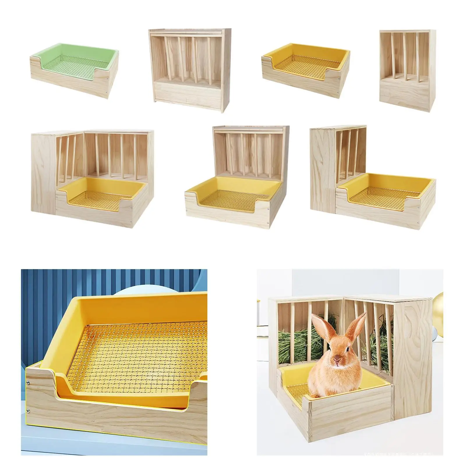 2 in 1 Rabbit Hay Feeder with Toilet Box,Bunny Feeder Manger,Wooden Food Feeding Manger,Grass Rack Litter Pan for Small Animals