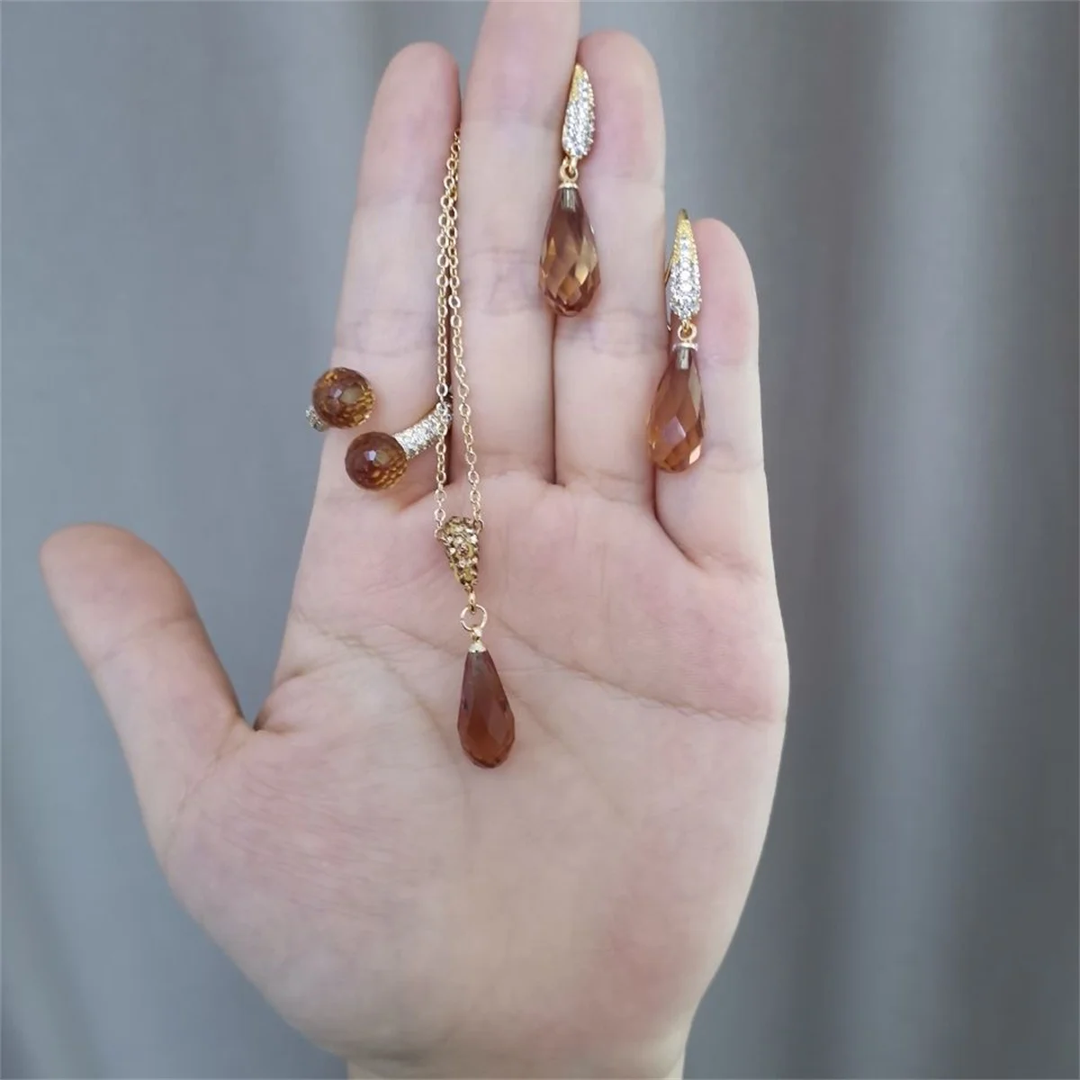 BOCARMAN 3Pcs Lab Created Zultanite Jewelry Set Ring Earrings Necklace Copper Color Change Synthetic Gemstone Gift for Women