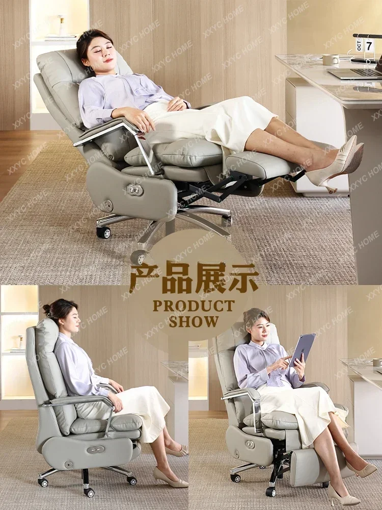 Genuine Leather Executive Chair Office Comfortable Long-Sitting Large Class Recliner Nap Home Study Office Chair