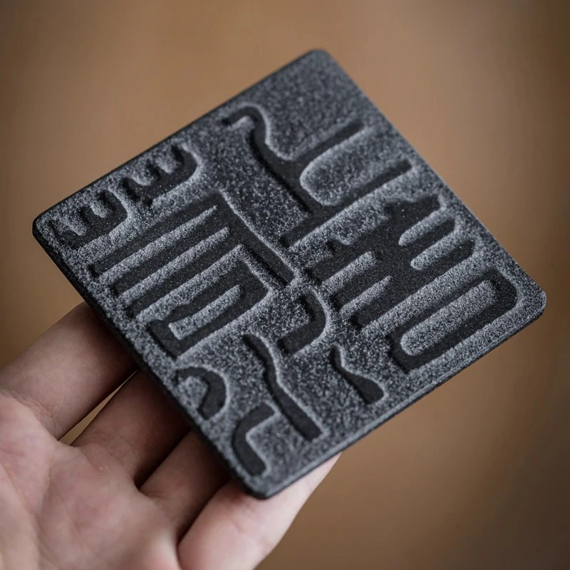 Tea Coaster Black Basalt Chinese Philosophy Engraved Artistic Oriental Tea Art Handcrafted Tea Ceremony Decor Tea Lovers Gift