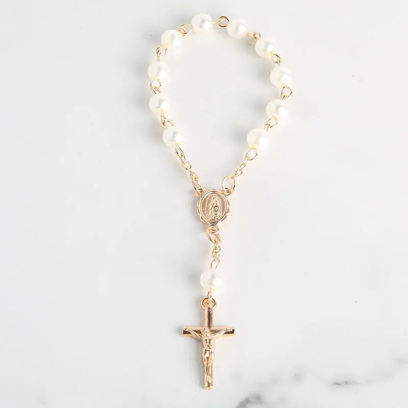 10–100 Stück Mini-Rosenkränze, Erinnerungen für Taufe, katholische Kommunion, Kreuz, Mini-Rosenkränze, Armband, Perle für Taufe, Gastgeschenke, Taufe – Detail 2