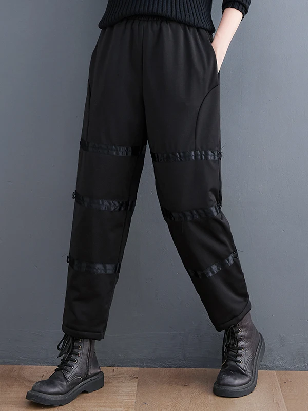 Pantalones de algodón Thiened, pantalones holgados con farol Harlan para mujer, pantalones informales elásticos de cintura alta para invierno, fibra de poliéster