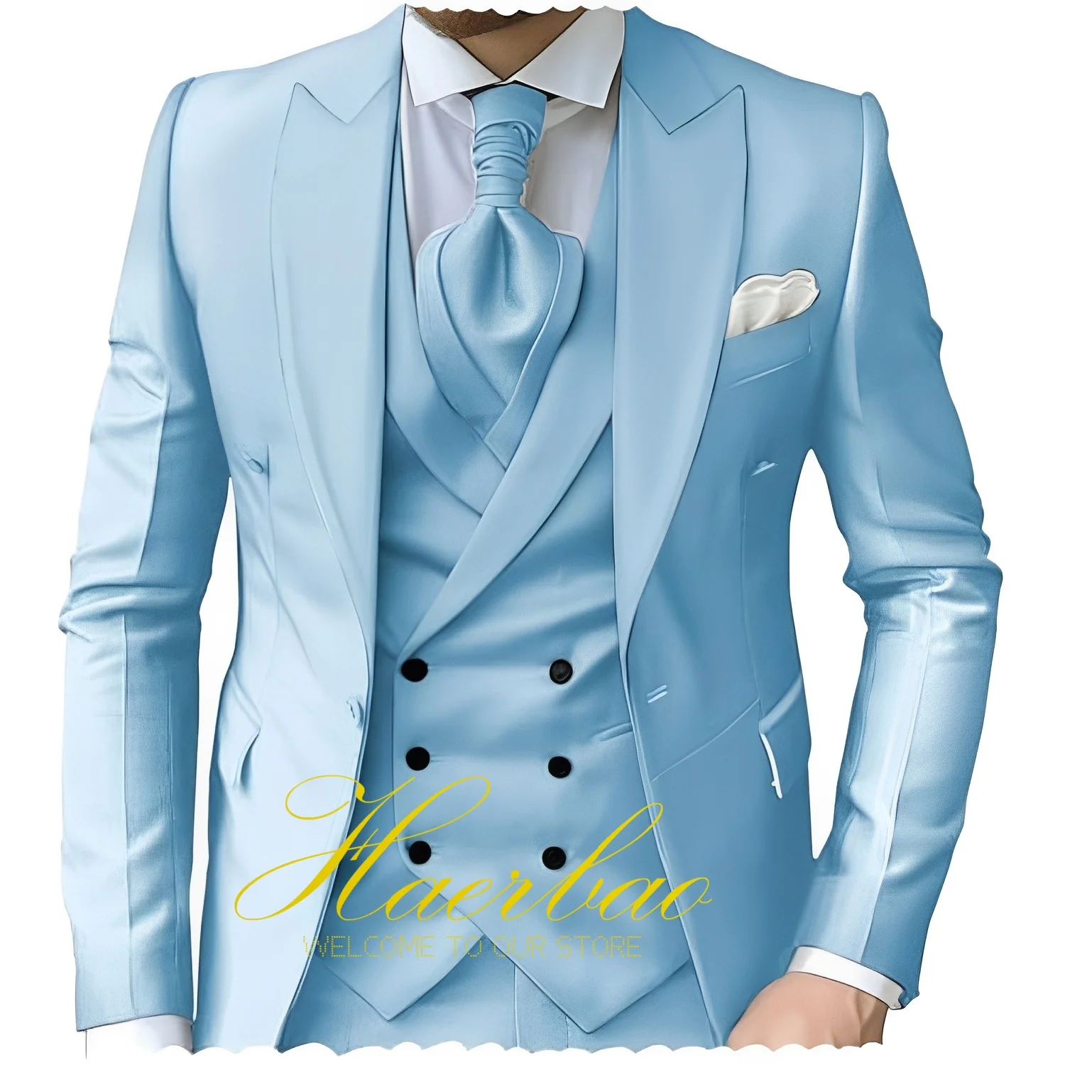 Formal Men's Suit 3 Piece Fashion Slim Fit Suit Peak Lapel Jacket Vest Pants Wedding Groom Tuxedo Prom Dinner Party Men Suits