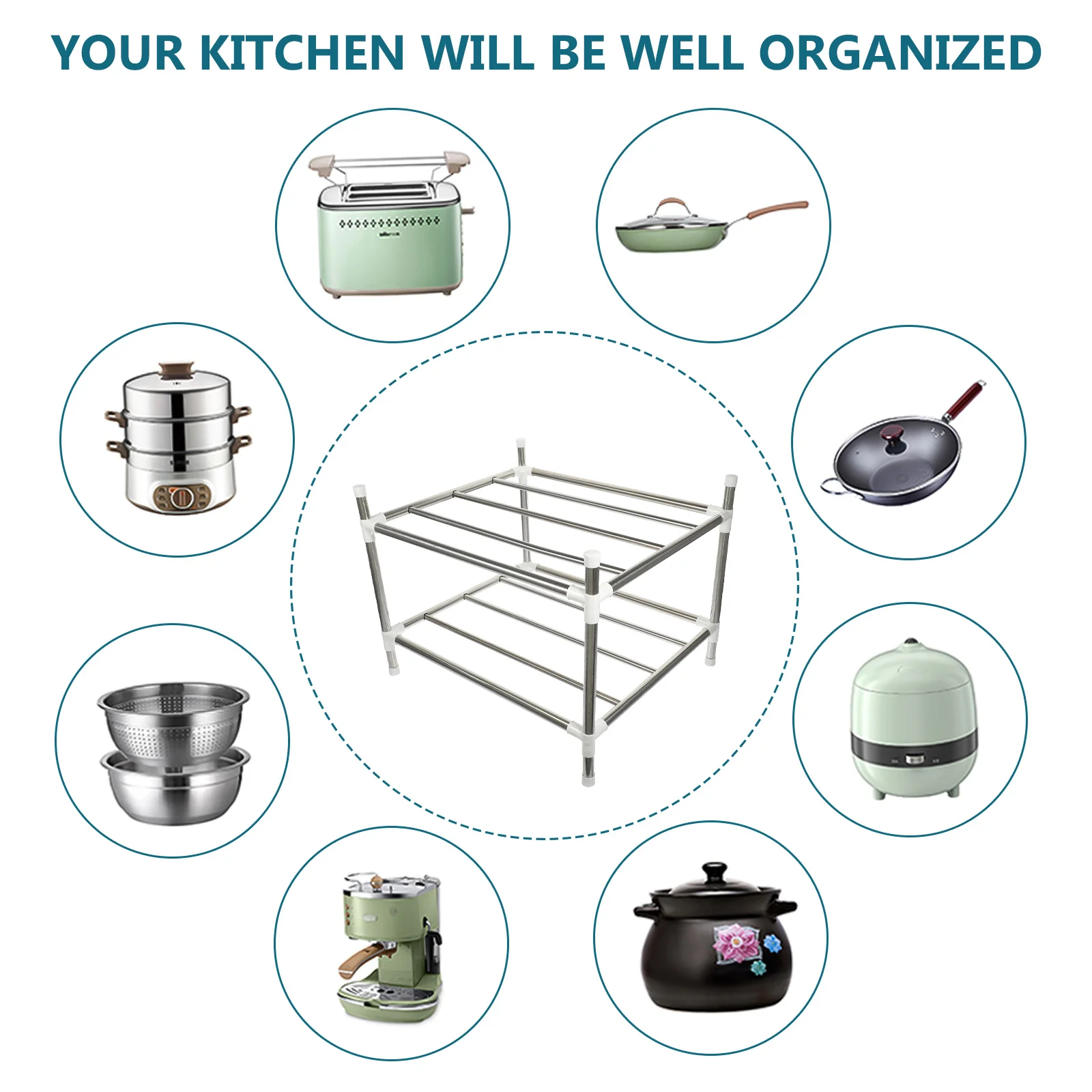 

Household Pot Rack Wear-Resistant Kitchen Pan Organizer Multi-Function Storage Rack For Pots Pans Steamers Light Portable